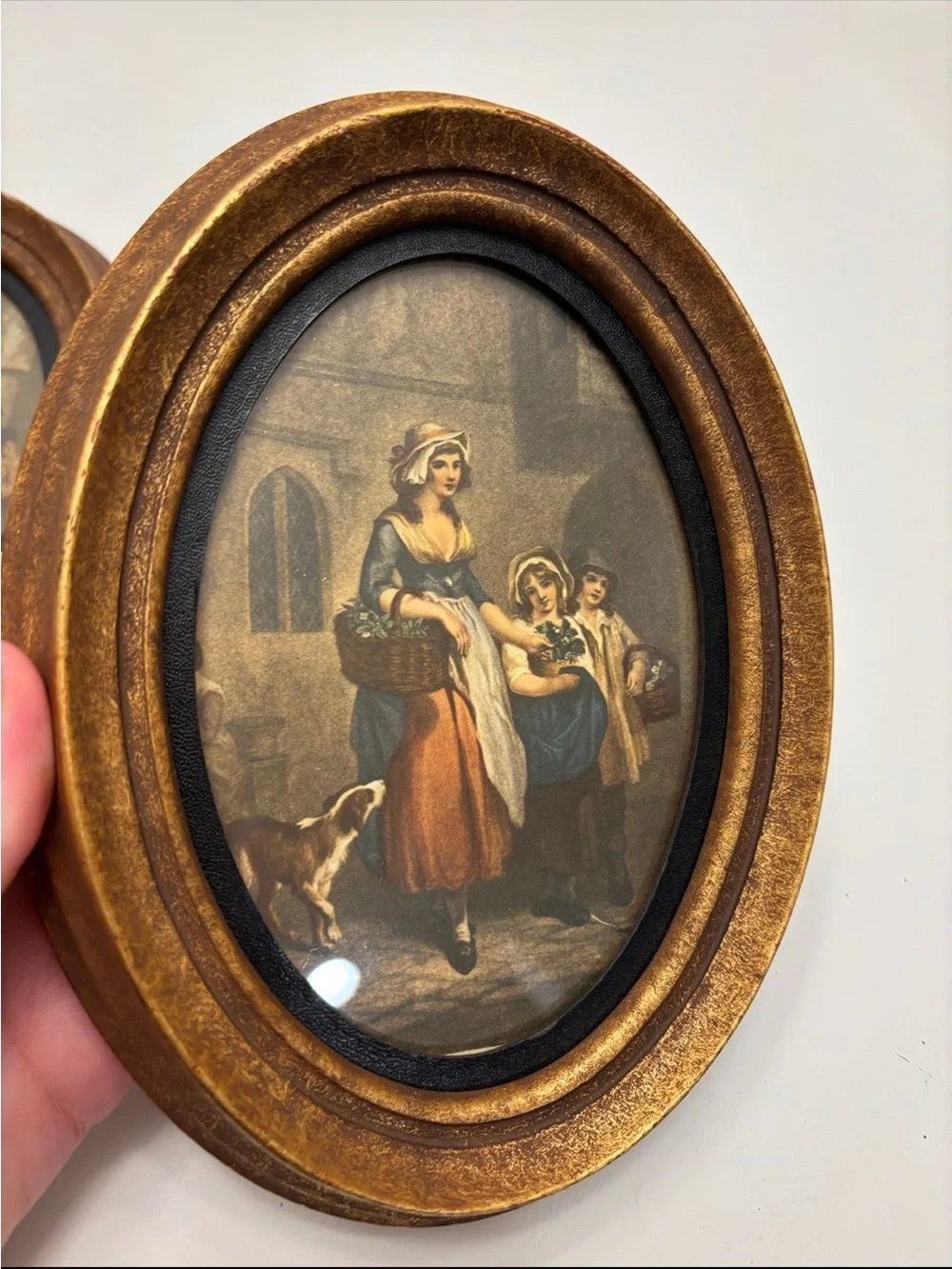 Two vintage oval printed frames Antiqued Custom Collection H. HAL KRAMER CO.